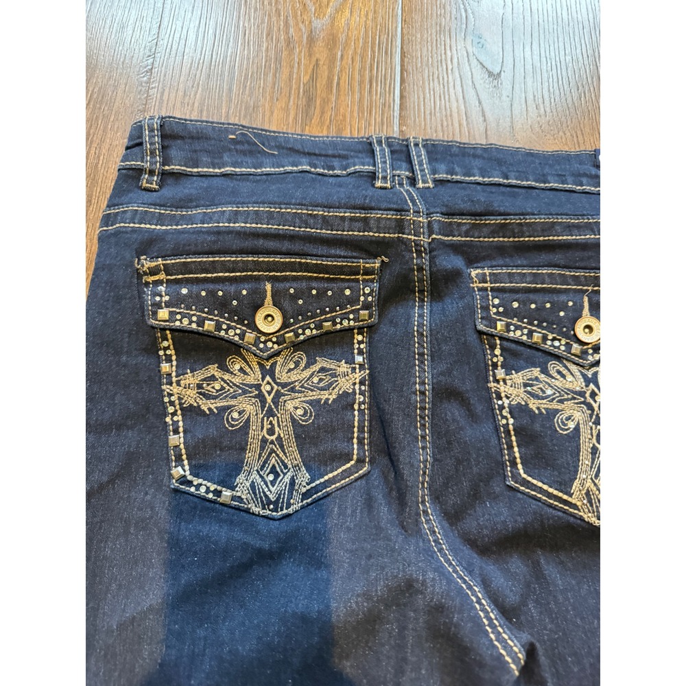 Our Republic For All Dark Wash Bootcut Jeans Cross Embellished Pockets 16W - Picture 4 of 4